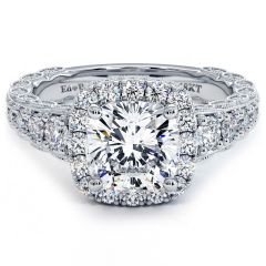 Cushion Halo Filigree Vintage Style Diamond Engagement Ring Setting (1.22ctw) in 18k White Gold