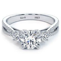 Round Center Three Stone Micropavé Diamond Engagement Ring Setting (0.55ctw) in 18k White Gold