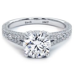 Round Brilliant Micropavé Split Shank Diamond Engagement Ring Setting (0.92ctw) in 18k White Gold