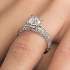 Round Brilliant Micropavé Split Shank Diamond Engagement Ring Setting (0.92ctw) in 18k White Gold