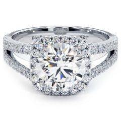 Cushion Halo With Round Center Diamond Split Shank French Cut Diamond Engagement Ring Setting (0.98ctw) in 18k White Gold
