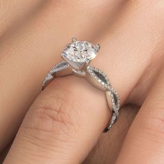 Round Brilliant Petite Micropavé Infinity Twist Diamond Engagement Ring Setting (0.42ctw) in 18k White Gold