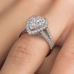 Pear Shape Halo With Split Shank Diamond Engagement Ring Setting (0.80ctw) in 18k White Gold