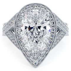 Pear Shape Halo Micropavé Milgrain Infinity Twist Shank Diamond Engagement Ring Setting (1.05ctw) in 18k White Gold