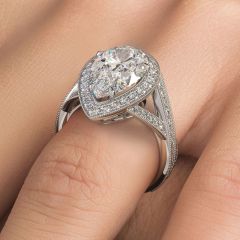 Pear Shape Halo Micropavé Milgrain Infinity Twist Shank Diamond Engagement Ring Setting (1.05ctw) in 18k White Gold