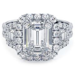 Emerald Cut Halo With Two Trapezoids On Sides Micropavé Diamond Engagement Ring Setting (1.23ctw) in 18k White Gold