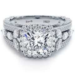 Cushion Halo Micropavé Vintage Style Milgrain Diamond Engagement Ring Setting (1.40ctw) in 18k White Gold
