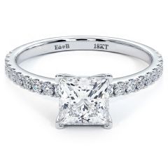 Princess Cut Petite Micro Prong Set Diamond Engagement Ring Setting (0.30ctw) in 18k White Gold