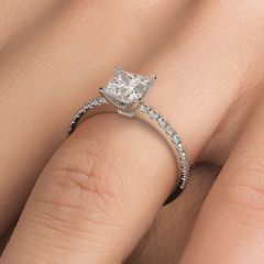 Princess Cut Petite Micro Prong Set Diamond Engagement Ring Setting (0.30ctw) in 18k White Gold