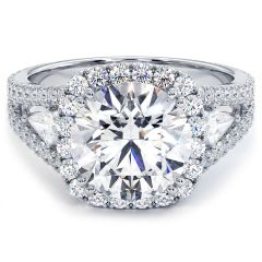 Cushion Halo With Round Center Diamond Micropavé Split Shank Diamond Engagement Ring Setting (1.40ctw) in 18k White Gold