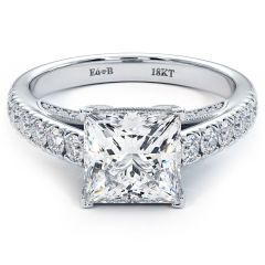 Princess Cut Micropavé Milgrain Prongs Diamond Engagement Ring Setting (0.80ctw) in 18k White Gold