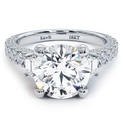Round Center Diamond Micropavé Three Stone Diamond Engagement Ring Setting (1.65ctw) in 18k White Gold