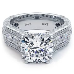 Cushion Cut Vintage Style Milgrain Diamond Engagement Ring Setting (2.05ctw) in 18k White Gold