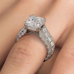 Cushion Cut Vintage Style Milgrain Diamond Engagement Ring Setting (2.05ctw) in 18k White Gold