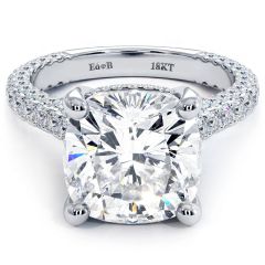 Cushion Cut 3 Sided Micropavé Shank Diamond Engagement Ring Setting (1.75ctw) in 18k White Gold