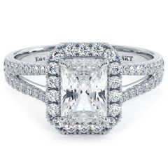 Radiant Halo With Split Shank Diamond Engagement Ring Setting (0.50ctw) in 18k White Gold