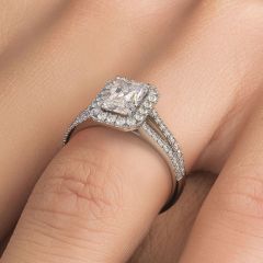 Radiant Halo With Split Shank Diamond Engagement Ring Setting (0.50ctw) in 18k White Gold