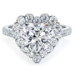 Heart Shape Beaded Prong Halo Diamond Engagement Ring Setting (0.78ctw) in 18k White Gold