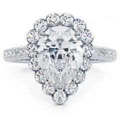 Pear Shape Beaded Prong Halo Diamond Engagement Ring Setting (0.85ctw) in 18k White Gold