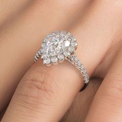 Pear Shape Beaded Prong Halo Diamond Engagement Ring Setting (0.85ctw) in 18k White Gold