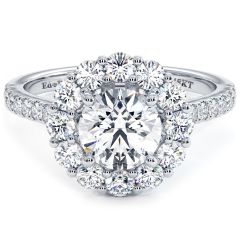 Round Halo Floral Shape Micropave Diamond Engagement Ring Setting (1.07ctw) in 18k White Gold