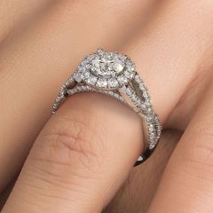 Round Brilliant Infinity Twist Round Halo Micropavé Diamond Engagement Ring Setting (0.77ctw) in 18k White Gold