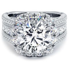 Cushion Halo With Round Center Diamond Vintage Milgrain Style Diamond Engagement Ring Setting (2.75ctw) in 18k White Gold
