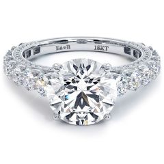 Round Center Micropavé Graduated U Prong Diamond Engagement Ring Setting (1.70ctw) in 18k White Gold