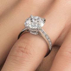 Round Brilliant Micropavé Milgrain Basket Diamond Engagement Ring Setting (0.60ctw) in 18k White Gold