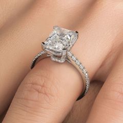 Radiant Cut Petite Micro Prong Set Diamond Engagement Ring Setting (0.65ctw) in 18k White Gold