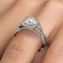 Cushion Halo With Round Center Diamond Infinity Twist Shank Diamond Engagement Ring Setting (0.90ctw) in 18k White Gold