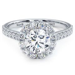 Round Halo, Floral Shape, Cathedral Diamond Shank, Diamonds On The Bridge, Engagement Ring Setting (0.90ctw) in 18k White Gold