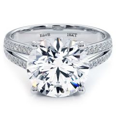 Round Basket Head, Micropave Diamond Split Shank, Engagement Ring Setting (0.45ctw) in 18k White Gold