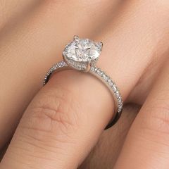 Round Hidden Halo Basket Head Petite Diamond Engagement Ring Setting (0.35ctw) in 18k White Gold