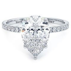 Pear Shape Hidden Halo With V Tip 5 Prongs Micropave Diamond Engagement Ring Setting (0.42ctw) in 18k White Gold