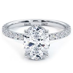 Oval Shape Hidden Halo Petite Micropavé Diamond Engagement Ring Setting (0.42ctw) in 18k White Gold