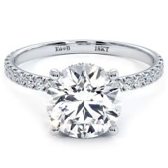 Round Hidden Halo Petite Micropavé Diamond Engagement Ring Setting (0.42ctw) in 18k White Gold