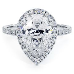 Pear Shape Halo Petite Micropavé Diamond Engagement Ring Setting (0.80ctw) in 18k White Gold