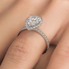 Pear Shape Halo Petite Micropavé Diamond Engagement Ring Setting (0.52ctw) in 18k White Gold