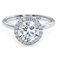 Round Halo Petite Micropavé Plain Gold Shank Diamond Engagement Ring Setting (0.19ctw) in 18k White Gold