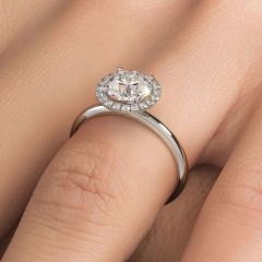 Round Halo Petite Micropavé Plain Gold Shank Diamond Engagement Ring Setting (0.19ctw) in 18k White Gold