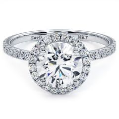Round Halo Petite Micropavé Diamond Engagement Ring Setting (0.48ctw) in 18K White Gold
