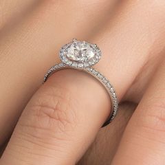 Round Halo Petite Micropavé Diamond Engagement Ring Setting (0.48ctw) in 18K White Gold