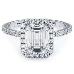 Radiant Cut Halo With Emerald Cut Center Micropavé Diamond Engagement Ring Setting (0.65ctw) in 18k White Gold