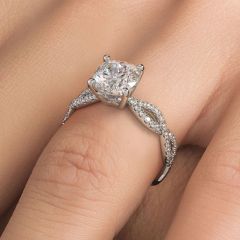 Cushion Cut Infinity Shank Micropavé Diamond Engagement Ring Setting (0.40ctw) in 18k White Gold