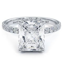 Emerald Cut Hidden Halo Basket Head Diamond Engagement Ring Setting (0.62ctw) in 18k White Gold