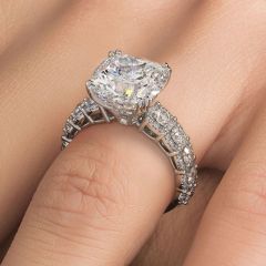 Cushion Cut Micropavé Halo Set Shank Diamond Engagement Ring Setting (1.25ctw) in 18k White Gold