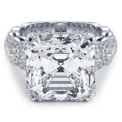 Asscher Cut With Double Prongs, Round And Asscher Cut Side Diamonds (3.30ctw) Engagement Ring Setting In 18k White Gold