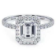 Radiant Cut Halo Set With Emerald Cut Center Diamond Engagement Ring Setting (0.50ctw) in 18k White Gold