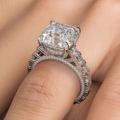 Asscher Cut Micropavé Cathedral Set Masterpiece Diamond Engagement Ring Setting (3.50ctw) in 18k White Gold